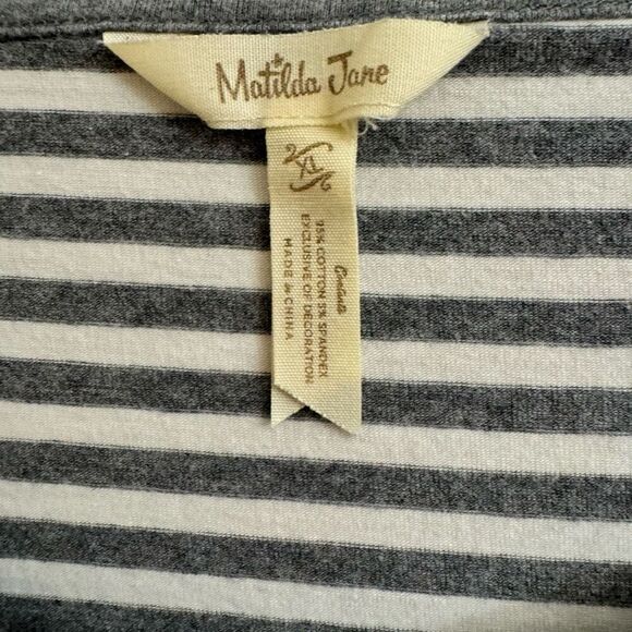 Matilda Jane Gray & White Striped Long Sleeve Tee Size XL - Picture 3 of 4
